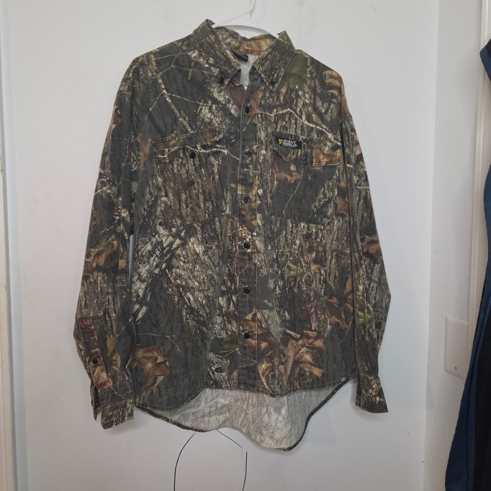 Scent Shield Mens Medium Camo Hunting Shirt Long Sleeve Button Down Woodland M
